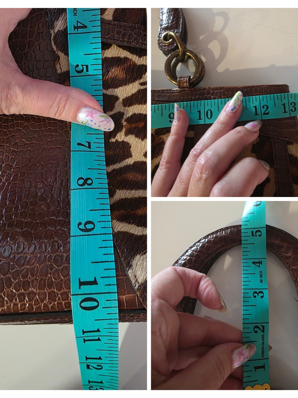 Isabella Fiore Brown Leopard Cowhide Fur Top-Handle Tote Luxury Animal Print Bag - Picture 16 of 16